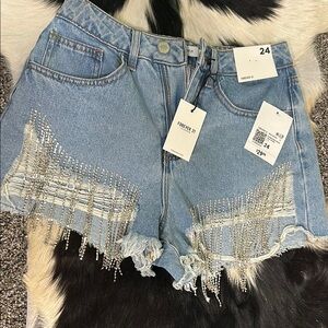 Forever 21 Blue Jean Shorts Distressed Frayed Hem